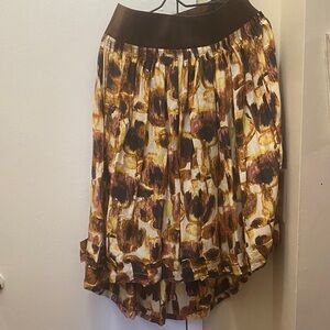 Elegant High-Low Women's Skirt in Brown and Yellow Dress Skirt
